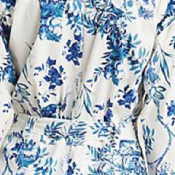 ANTHROPOLOGIE NWT Blue and White Floral Belted Jumpsuit Romper – Size 12 Large - Picture 5 of 13